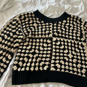 Crochet Black & Cream Patterned Women's Sweater